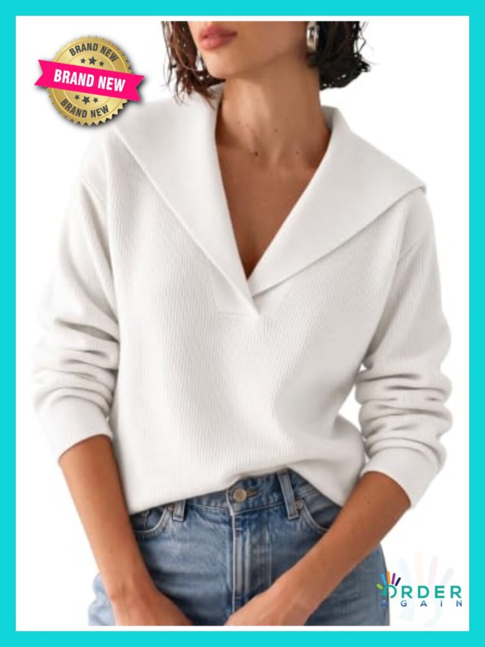 Women's V-Neck Long Sleeve Pullover Sweater